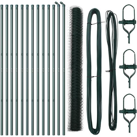 Recinzione esagonale  Verde 1.6x25 m Acciaio, Pali per recinzione  13 pz Verde Ø32 mm 210 cm Acciaio zincato - Foto 1