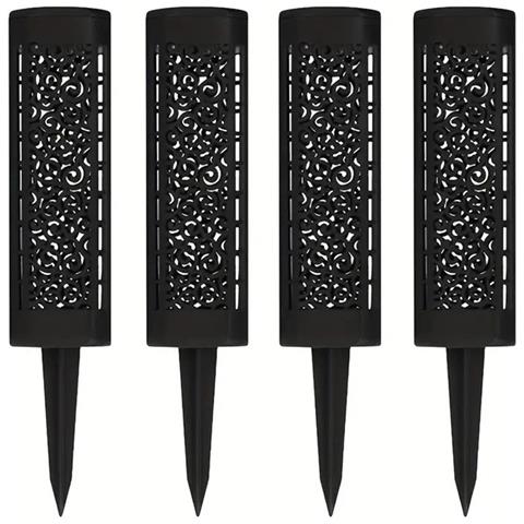 Set Di 4 Luci Solari Da Giardino A Reticolo Quadrato A Led Nere - Luce Bianca - Foto 1