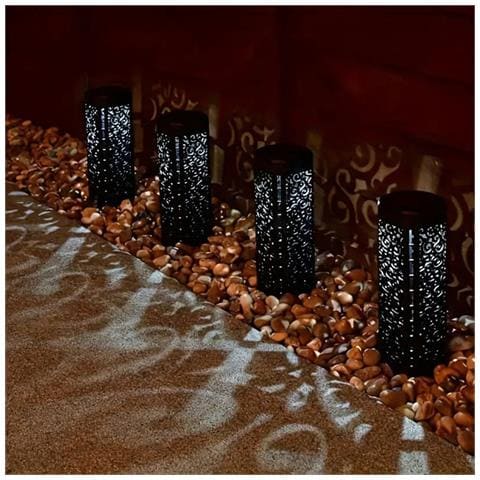 Set Di 4 Luci Solari Da Giardino A Reticolo Quadrato A Led Nere - Luce Bianca - Foto 4