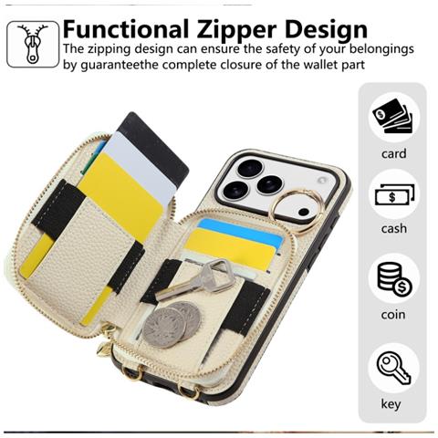 Elegante Custodia A Portafoglio In Pelle Pu Con Texture Litchi Compatibile Con Iphone 17 Pro Air Con Porta Carte E Cavalletto - Foto 2