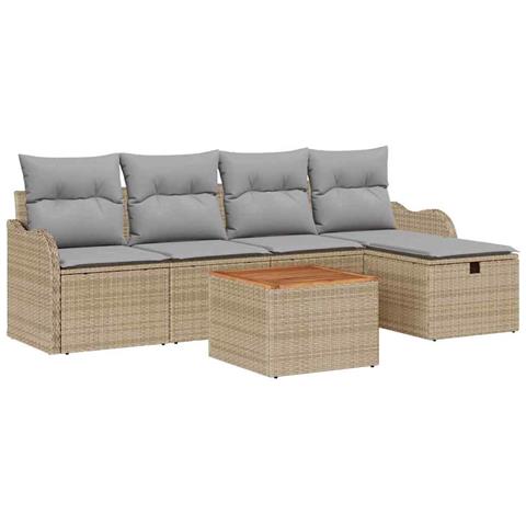 Set Divano da Giardino con cuscino 6 pcs Beige Poly Rattan - Foto 1