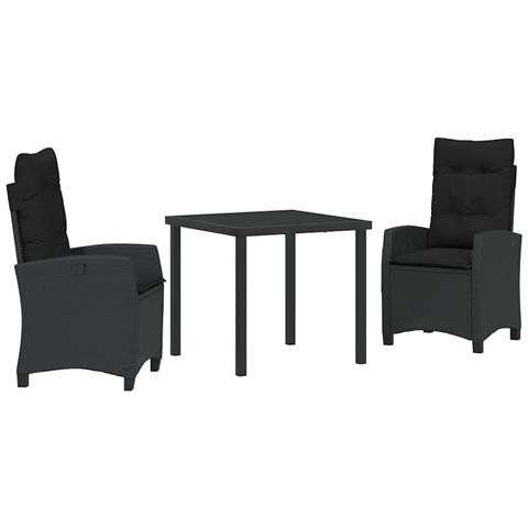 Set da Pranzo per Giardino 3 pcs Nero polyrattan - Foto 1