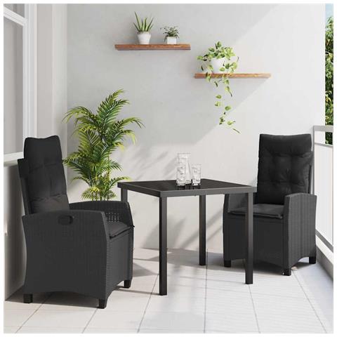 Set da Pranzo per Giardino 3 pcs Nero polyrattan - Foto 2