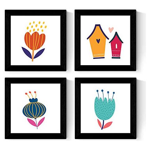 Set Di 4 Stampe Fogli Di Forma Quadrata Con Illustrazioni Impostare Fiori Stile Scandinavo Nordico Senza Cornice 30x30 Cm - Foto 1