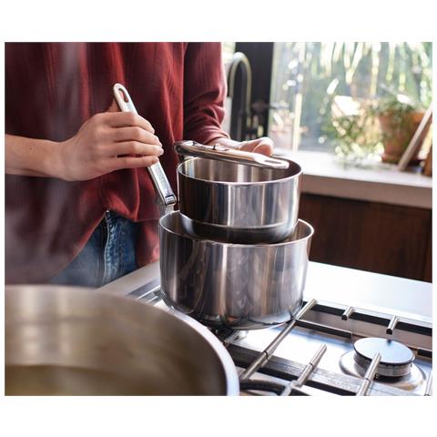 Set Di Tre Casseruole Space Steel Acciaio Inox Uso Professionale Manici Pieghevoli Adatte Per Induzione Colore Acciaio - Foto 2