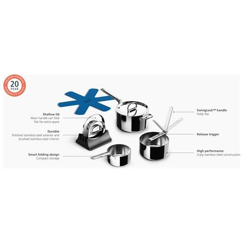 Set Di Tre Casseruole Space Steel Acciaio Inox Uso Professionale Manici Pieghevoli Adatte Per Induzione Colore Acciaio - Foto 6