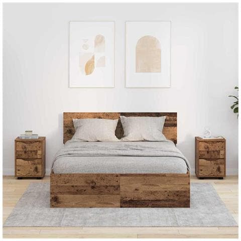 Comodini con cassetto 2 pcs Legno vecchio 30,5 x 30 x 43 cm - Foto 2