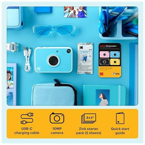 Fotocamera Printomatic+ Instant Print (blu) da 10MP con indicatore di stato RGB interattivo, stampa foto a colori su carta fotografica Zink 2x3" con retro adesivo - Facile e divertente - Foto 2