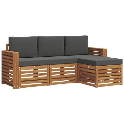 Set divani 4 pcs Naturale e Antracite Legno di Acacia Massello - Foto 1