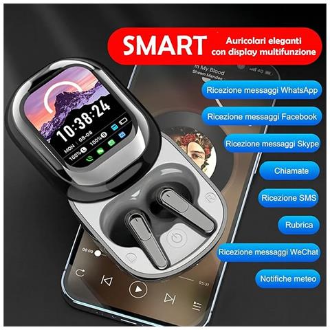 Cuffie Bluetooth Con Display A Schermo Nero - Auricolari Wireless Con Cancellazione Attiva Del Rumore, Notifiche In Tempo Reale, 50h Di Autonomia, Traduzione 24 Lingue, Impermeabili (copia) - Foto 4