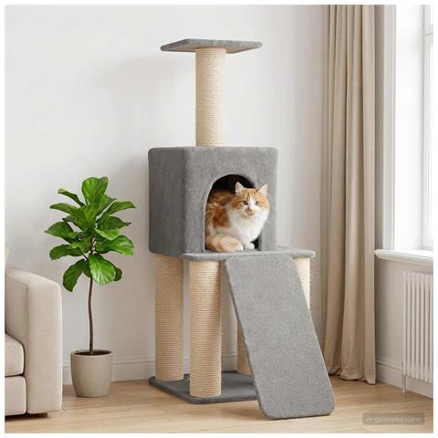 Albero per gatti con pali per graffiare in sisal Grigio Chiaro - Foto 2