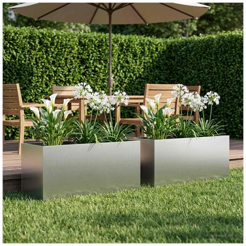 Vaso da giardino 2 pz Argento 80 x 40 x 40 cm Acciaio zincato - Foto 2