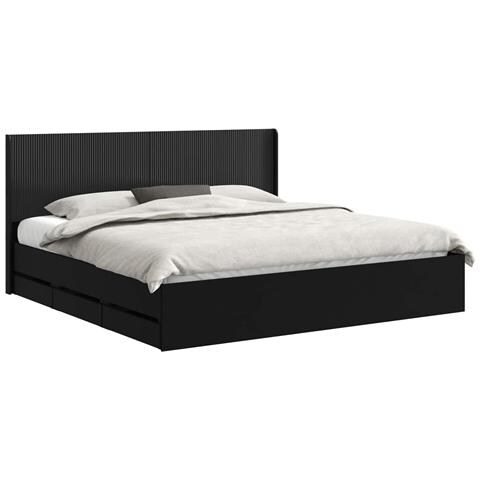 Struttura del letto con stoccaggio e testata Nero 200 x 200 cm - Foto 1