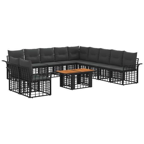 Set Divano da Giardino 12 pz Nero e Grigio scuro polyrattan - Foto 1