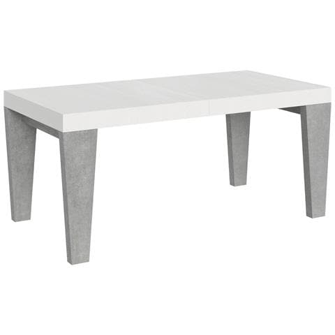 Tavolo Allungabile 90x180/284 Cm Spimbo Mix Piano Bianco Frassino - Gambe Noce - Bianco Frassino /cemento - Foto 5