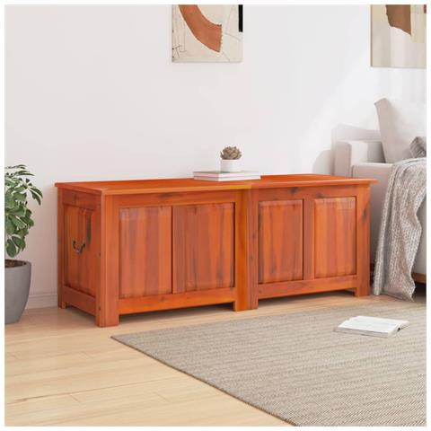 Cassapanca con Coperchio Marrone in Legno Massello di Acacia - Foto 3