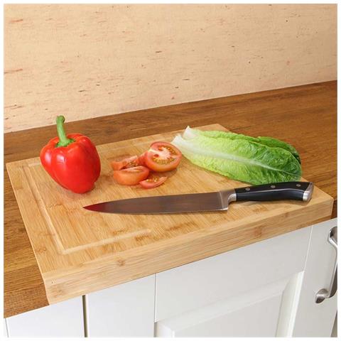 Tagliere Piano Di Lavoro In Legno Di Bambu Per Tagliare Verdura Carne 56x38x5cm - Foto 5
