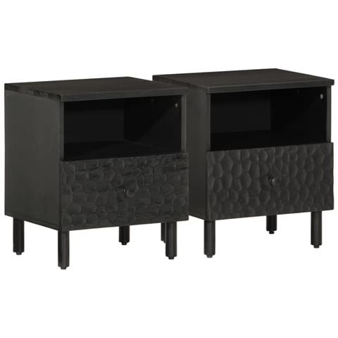 Comodini 2pz Neri 40x33x46 Cm In Legno Massello Di Mango - Foto 1