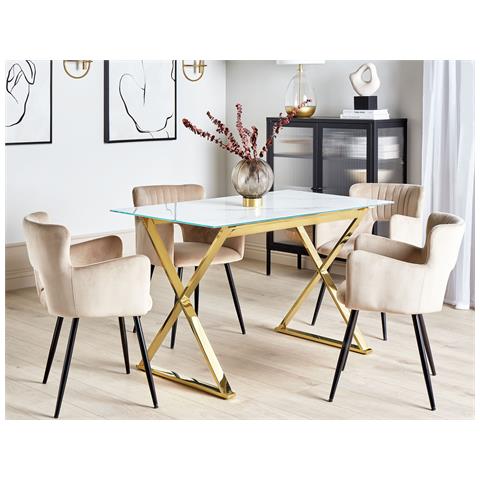 Tavolo Da Pranzo Attica Marmo Bianco 120 Cm 70 Cm Vetro Temperato - Foto 1