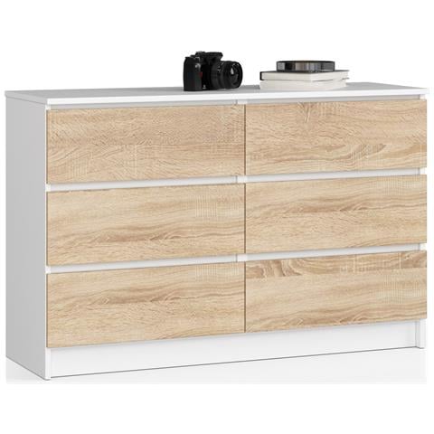 Cassettiera K120, 6 cassetti, 120x40x77 cm, Colore Bianco e Sonoma Quercia - Foto 1