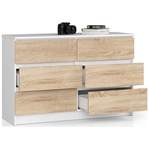 Cassettiera K120, 6 cassetti, 120x40x77 cm, Colore Bianco e Sonoma Quercia - Foto 2