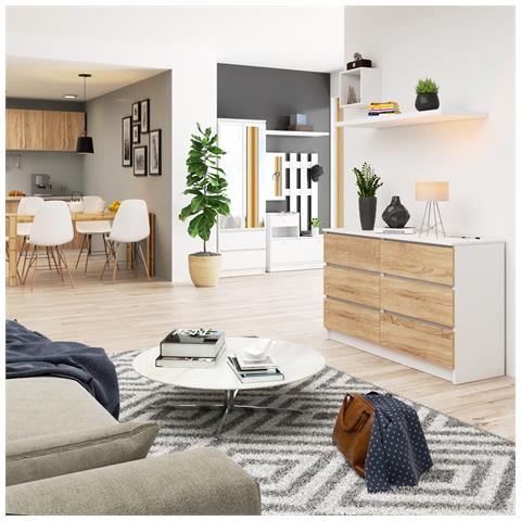 Cassettiera K120, 6 cassetti, 120x40x77 cm, Colore Bianco e Sonoma Quercia - Foto 6