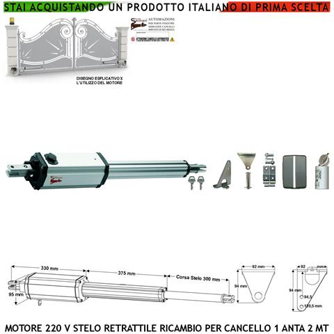 Motore Elettromeccanico Cancello Elettrico 220 V Stelo Retrattile Corsa 300 Mm Anta Battente 2 Metri Spinta 250 Kg Sbl - Foto 1