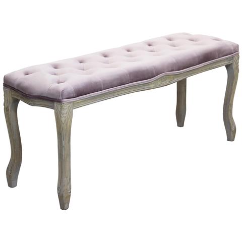 Panca Da Interno Soggiorno Salotto Con Struttura In Legno Sbiancato E Seduta In Velluto Imbottito Effetto Vintage Soqi - Pink - Foto 1