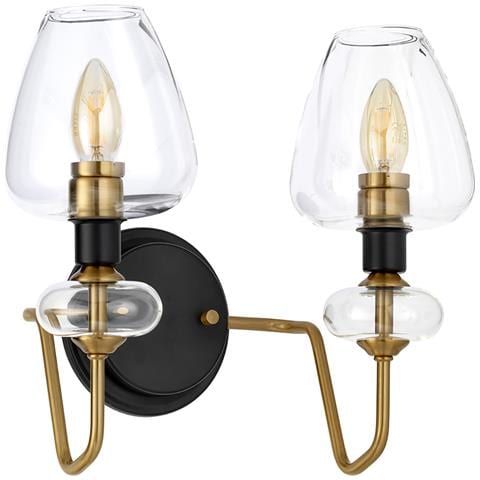 Applique Armand Acciaio Ottone Antico Nero Carbone Vetro Nero 2 Luci E14 - Foto 2