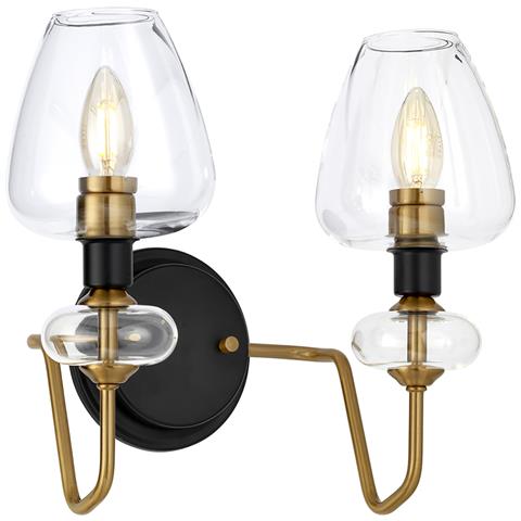 Applique Armand Acciaio Ottone Antico Nero Carbone Vetro Nero 2 Luci E14 - Foto 1