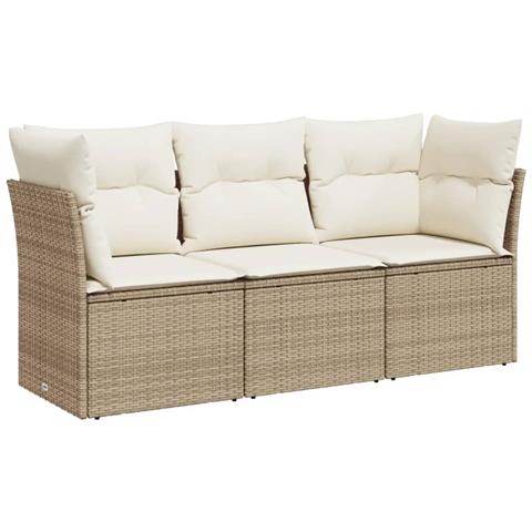 Set Divano Da Giardino 3 Pz Con Cuscini Beige In Polyrattan - Foto 1