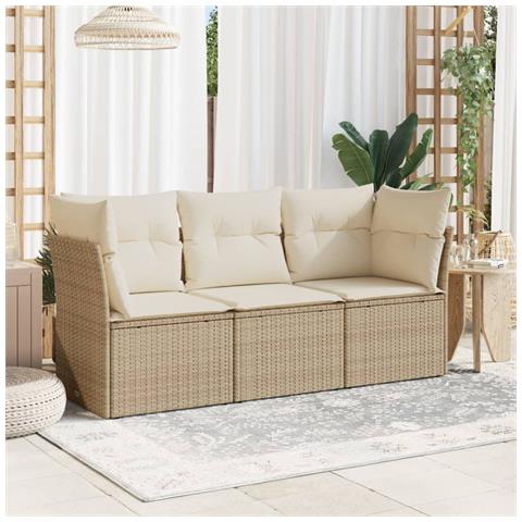 Set Divano Da Giardino 3 Pz Con Cuscini Beige In Polyrattan - Foto 2