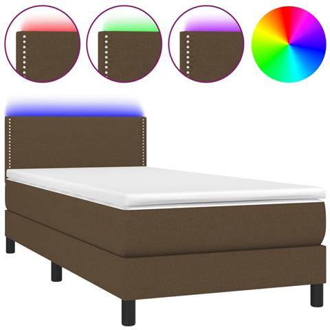 Letto A Molle Materasso E Led Marrone Scuro 100x200 Cm Tessuto - Foto 1