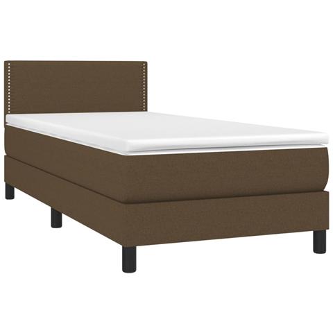 Letto A Molle Materasso E Led Marrone Scuro 100x200 Cm Tessuto - Foto 2