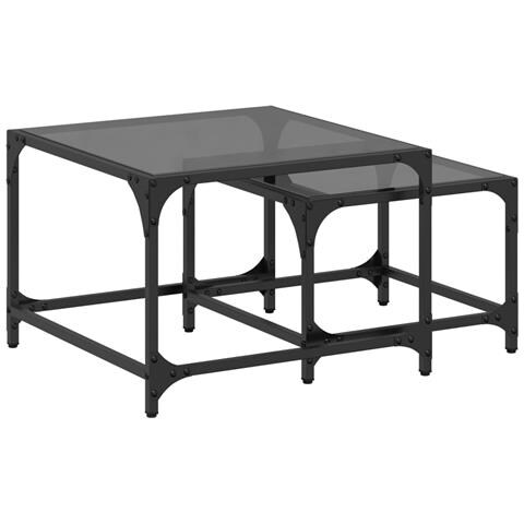 Tavolini Impilabili 2pz Con Piano Vetro Nero In Acciaio - Foto 2