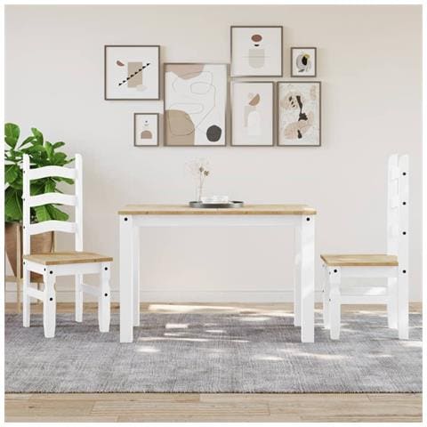 Tavolo Da Pranzo Panama Bianco 117x60x75 Cm Legno Massello Pino - Foto 3