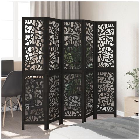 Divisorio Ambienti 5 Pannelli Nero Legno Massello Di Paulownia - Foto 3