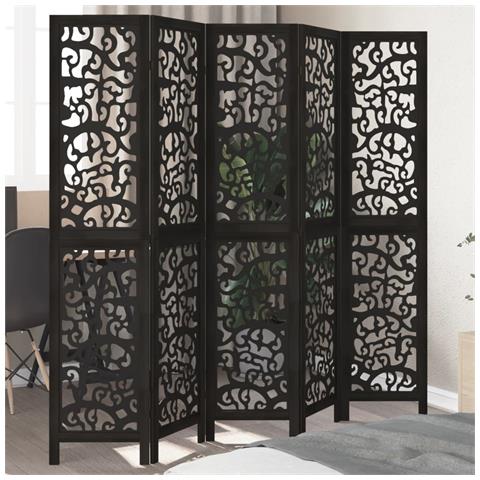 Divisorio Ambienti 5 Pannelli Nero Legno Massello Di Paulownia - Foto 1