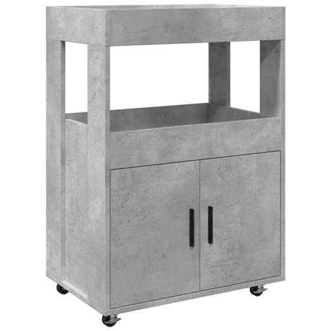 Carrello Bar In Legno Multistrato Grigio Cemento - 60x39,5x89 Cm, 2 Ripiani, Rotelle