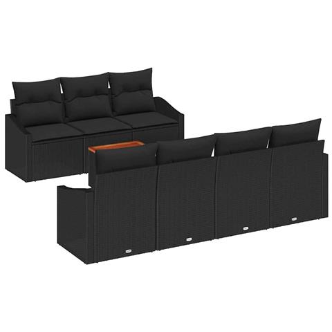 Set di Divani da Giardino 8 Pezzi con Cuscini Nero Polyrattan Acacia - Foto 1