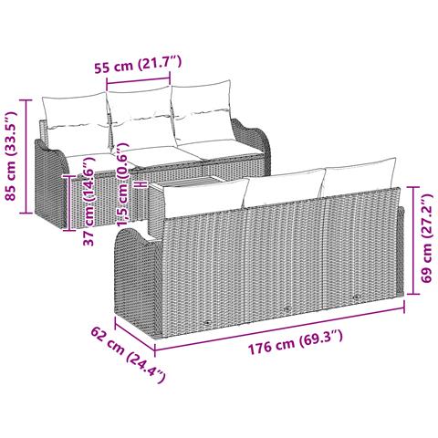 Set di Sofà da Giardino da 7 Pezzi con Cuscini Beige Polyrattan Acacia,  Sofà da Giardino a 2 Posti con Cuscini Beige Polyrattan - Foto 8