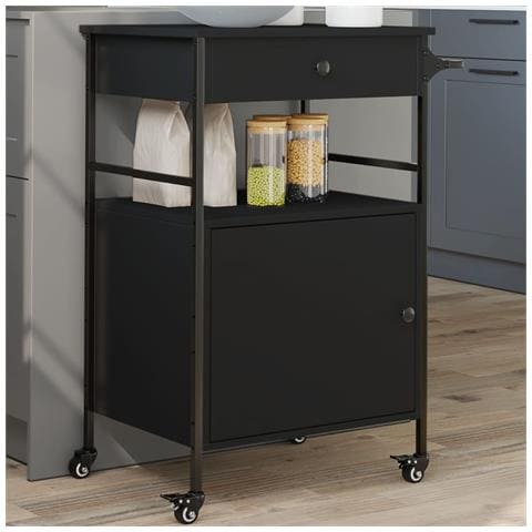 Carrello da Cucina Nero 56x43x89,5 cm in Legno Multistrato - Foto 2