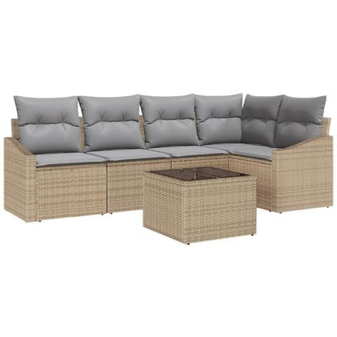 Set da Pranzo per Giardino in 6 Pezzi con Cuscini Rattan Sintetico Nero - Foto 1