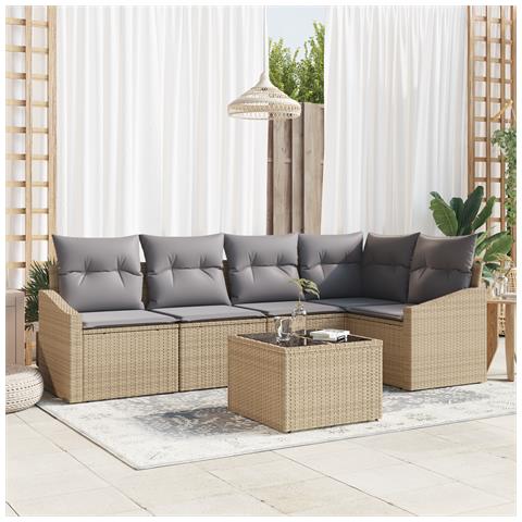 Set da Pranzo per Giardino in 6 Pezzi con Cuscini Rattan Sintetico Nero - Foto 2