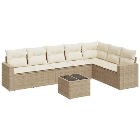 Set Divano da Giardino 8 pz con Cuscini Beige in Polyrattan - Foto 1