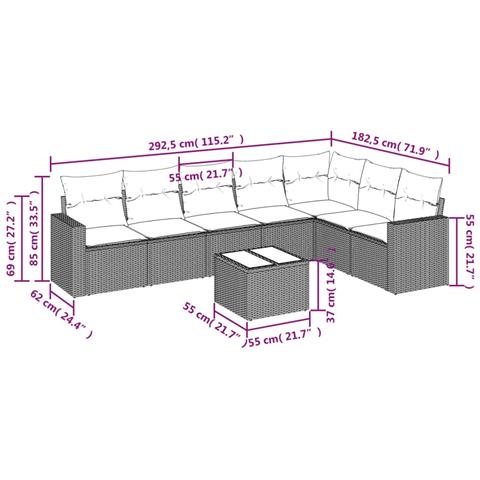 Set Divano da Giardino 8 pz con Cuscini Beige in Polyrattan - Foto 3