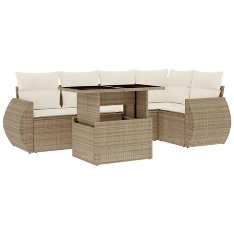 Set Divano da Giardino 6 pz con Cuscini Beige in Polyrattan - Foto 1