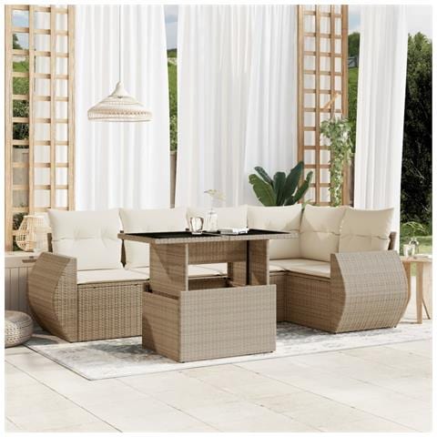 Set Divano da Giardino 6 pz con Cuscini Beige in Polyrattan - Foto 2