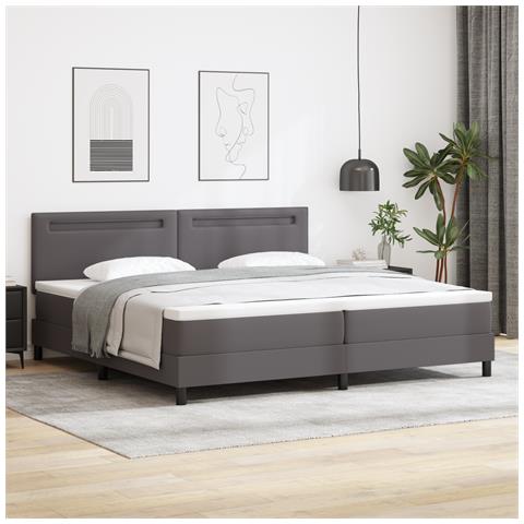 Letto a molle  con materasso Grigio 200x200 cm Similpelle, Testata semplice design grigio 200 cm Similpelle - Foto 2