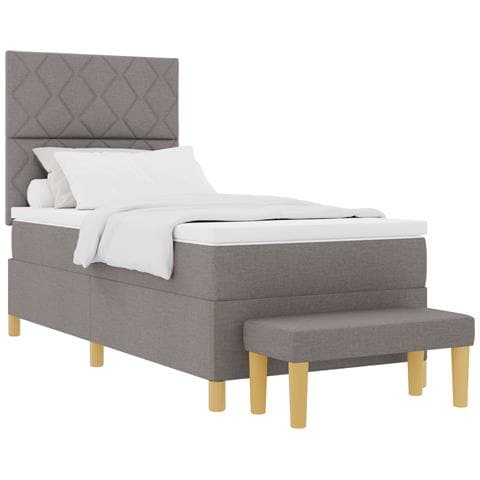 Letto Box Spring con Materasso e Panchina Tortora 90x200 cm Tessuto - Foto 1